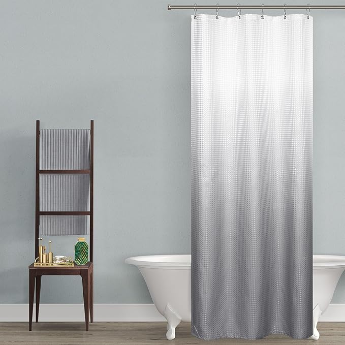 Mrs.Naturall Silver Grey Hotel Style Shower Curtain Small Size Luxury Ombre Waterproof Waffle Cloth Shower Stall Curtains for RV Bathroom Grey and White 36 x 72 Inch L