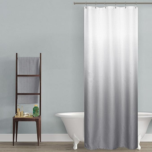 Mrs.Naturall Silver Grey Hotel Style Shower Curtain Small Size Luxury Ombre Waterproof Waffle Cloth Shower Stall Curtains for RV Bathroom Grey and White 36 x 72 Inch L
