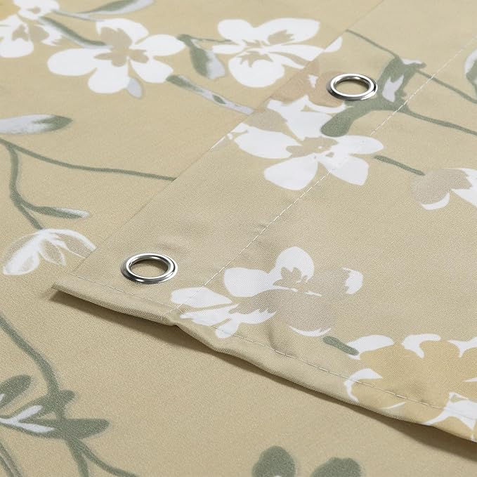 Long Fabric Shower Curtain, Beige Gold Floral Plant Flower Shower Curtains for Bathroom, Waterproof Bathroom Curtains, 72" W x 78" H