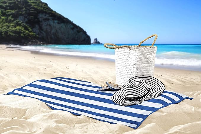Utopia Towels 4 Pack Cabana Stripe Beach Towel, 30 by 60 Inches, Oversized 100% Ring Spun Cotton Pool Towels, Highly Absorbent Quick Dry Bath Towels for Beach, and Swim, Blue