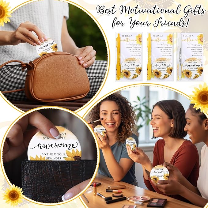 Cinnvoice 36 Set Inspirational Gifts for Women Sunflower Mini Compact Mirror and Pen with Motivational Cards Sometimes You Forget Your Awesome Gifts for Mother Coworkers or Any Woman (Inspirational)