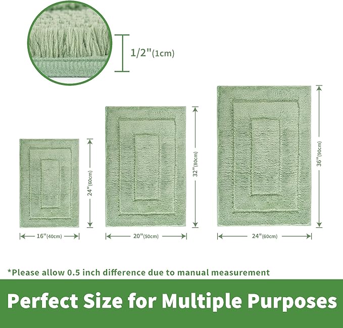 GRANNY SAYS Sage Green Bathroom Rugs Non Slip, 24" x 36", Large Bathroom Rugs Washable， Bath Rugs for Bath，Bath Mats for Bath Floor, Microfiber Bath Mat for Tub, Absorbent Shower Rug