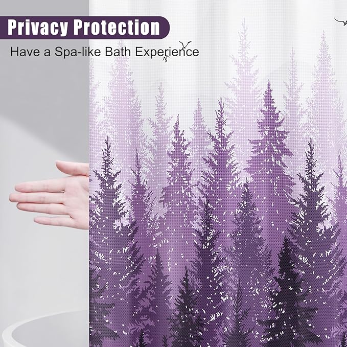 Hokibero Purple Misty Forest Mountain Nature Tree Fabric Shower Curtains for Bathroom Waterproof Heavy Duty Navy Blue and White Woohitedland Shower Curtain Bathtubs Hotel, 72 x 72 inch