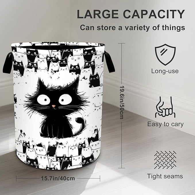 Cat Laundry Basket Storage Bin Foldable Laundry Hamper Clothes Storage Bucket Organizer 19.6x15.7 Inch For Laundry Room/Bedroom/Bathroom