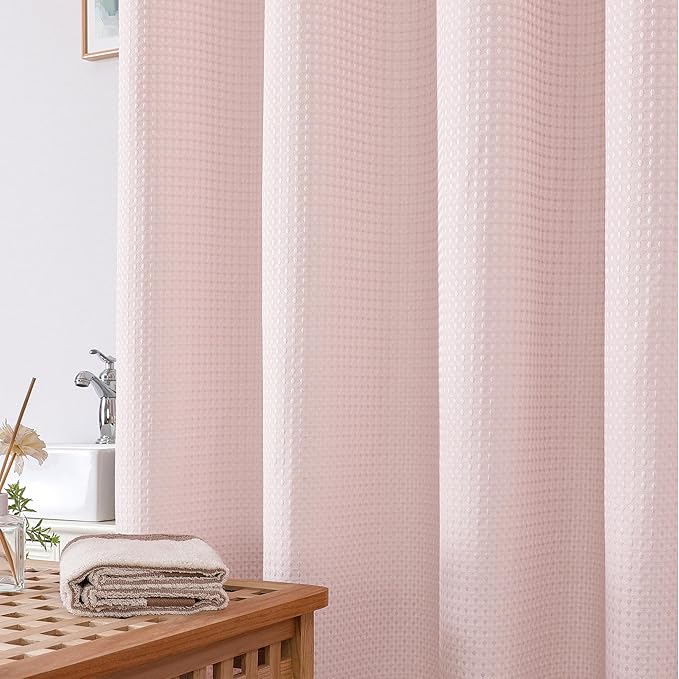 OWENIE Blush Shower Curtain, Stall Small Waffle Weave Heavy Fabric Shower Curtains for Narrow Size Bathroom, Waterproof Soft Hotel Spa Luxury Bath Curtain Set, Machine Washable, Blush, 36x72 Inch