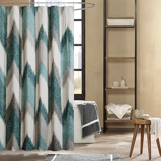 Ink+Ivy Alpine Shower Curtain Cotton Printed Modern Abstract Pattern Machine Washable Home Bathroom Decorations, Aqua, 72x72