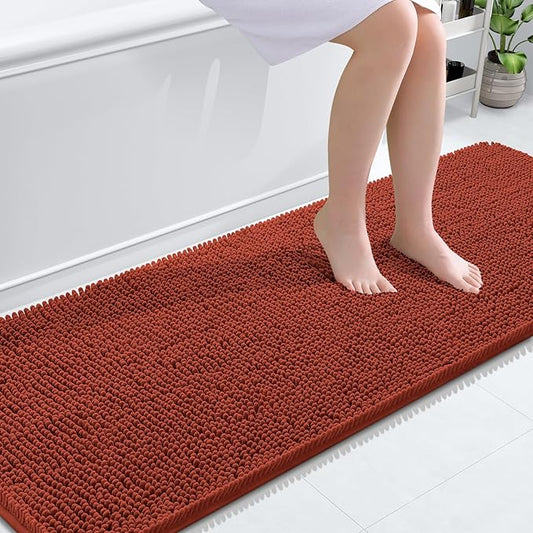 OLANLY Bathroom Rugs 70x24, Extra Soft Absorbent Chenille Bath Rugs, Rubber Backing Quick Dry, Machine Washable Bath Mats for Bathroom Floor, Tub and Shower, Home Decor Accessories, Rustic Terracotta