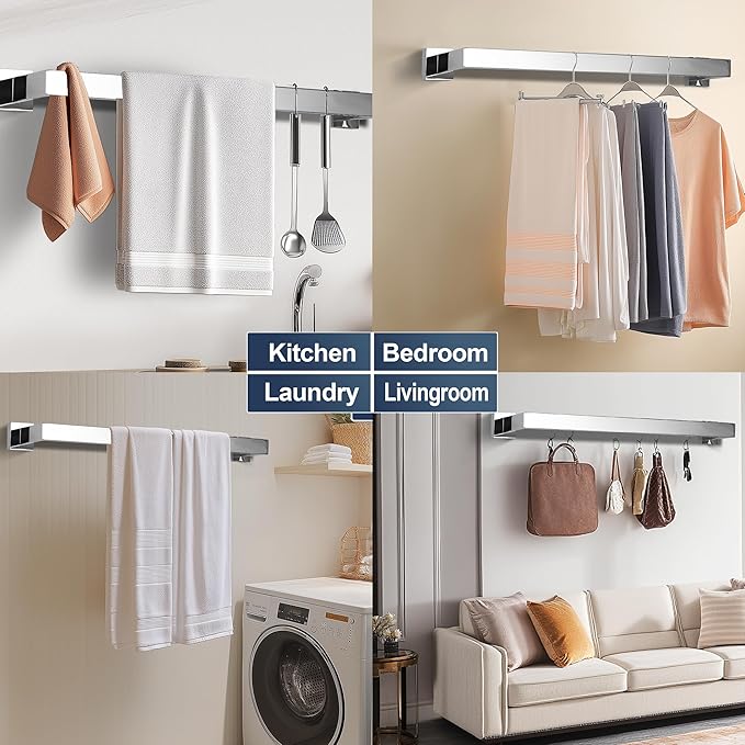 SEIDO 16 Inch Polished Chrome Towel Bar, Heavy Duty & Rust-Proof 304 Stainless Steel Bath Towel Holder, Modern Square Wall Mounted Towel Rack for Bathroom, Kitchen, RV