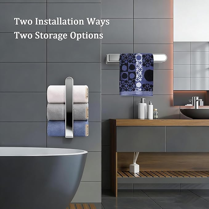 SEIDO Hand Towel Holder, Heavy Duty Self Adhesive Towel Bar ?€? No Drill Stick on Wall, SUS 304 Stainless Steel Towel Rack for Small Bathroom, Kitchen, RV, Polished Chrome