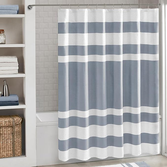 Madison Park Shower Curtain Spa Waffle Weave Wide Shower Curtain for Bathroom 3M Scotchgard Moisture Management, Spa Quality Modern Shower Curtains for Bathroom, Extra Width: 108"x72" Indigo Blue
