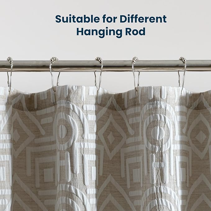 SLEEP ZONE Geometric Jacquard Shower Curtain, Textured Fabric Shower Curtains Lattice Curtain for Modern Home Decorations Bathroom, 72" × 84" Beige Lattice