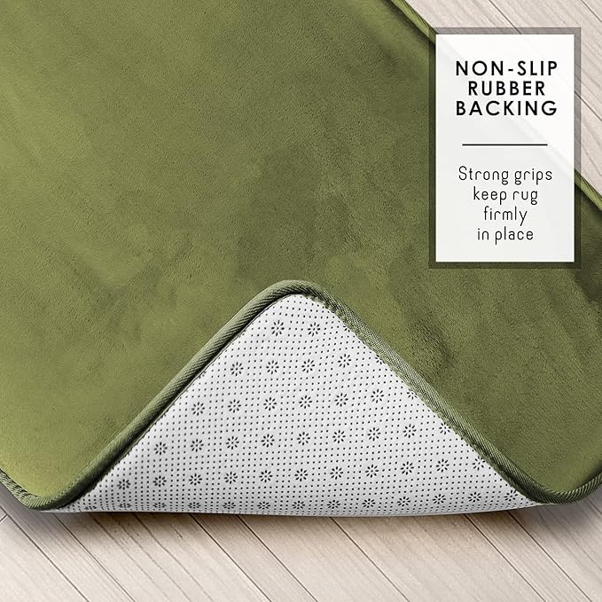 Clara Clark Bathroom Rugs, Velvet Memory Foam Bath Mat, Non-Slip, Machine Washable Bath Rugs - Dries Quickly, Ultra Soft Plush Bath Mats for Bathroom, 17 x 24, Sage Green