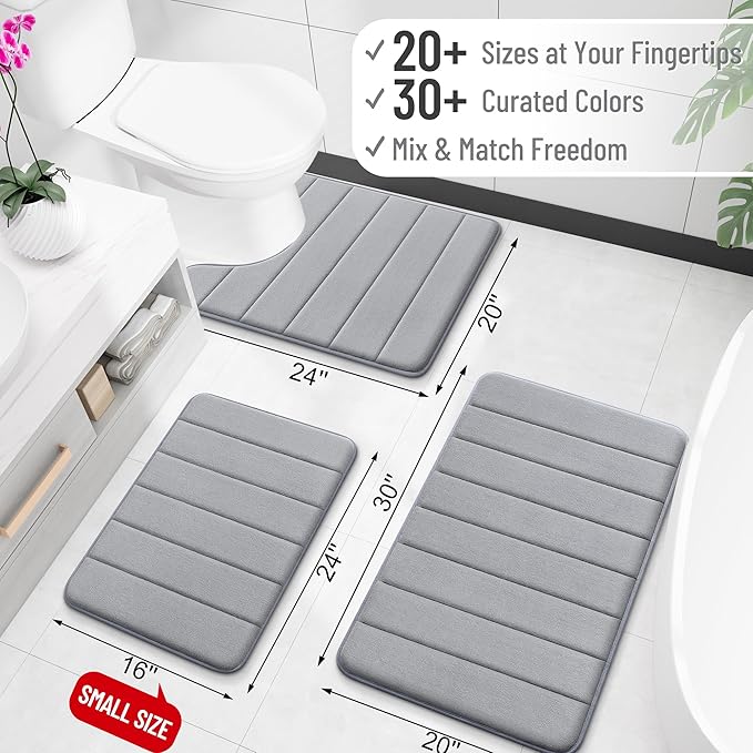 OLANLY Memory Foam Bath Mat 59x35, Super Soft Absorbent Bathroom Rugs, Quick Dry, Machine Washable Shower Floor Rugs, Bathmat Carpet, Bathroom Home Decor Accessories, Grey