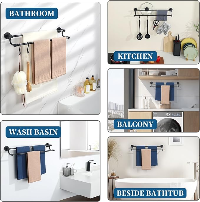 Alise Double Towel Bars,24 Inch Towel Rack for Bathroom, Wall Mount Towel Holder, Quick Drying Towel Hanger SUS304 Stainless Steel Towel Rail, Matte Black, GOY4600-B