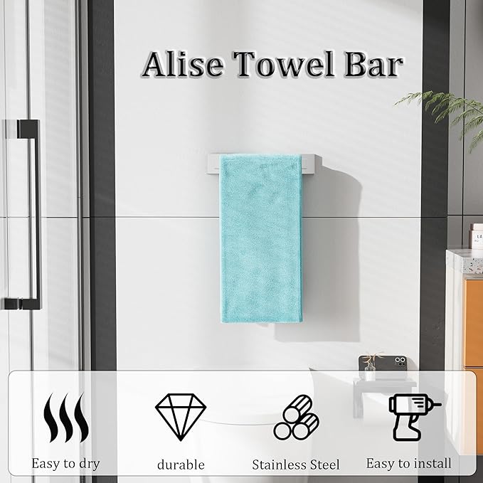 Alise Polished Chrome Towel Bar, 12 Inch Towel Racks for Bathroom, SUS304 Stainless Steel Towel Holder Wall Mounted, Heavy Duty Towel Hanger for Bathroom & Kitchen (Polished Chrome)