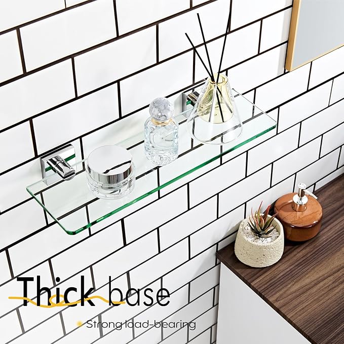 KOKOSIRI Floating Glass Shelf Bathroom Shelves Wall Mount 16-Inch Hanging Rack for Kitchen Shower Storage, 2 Pack Polished Stainless Steel B1107CH-L16-P2