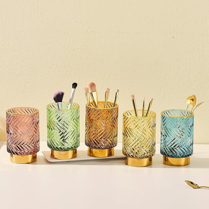 Makeup Brush Holder Organizer,Toothbrush Holders,Desk Pen Pencil Holder,Multifunctional Vintage Glass Brush Cup???A40-5-US???