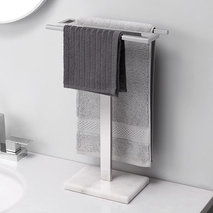 KES Hand Towel Rack Stand, Countertop Towel Rack Free Standing S-Shape Hand Towel Holder with Marble Base for Bathroom SUS304 Stainless Steel Polished Finished, BTH223