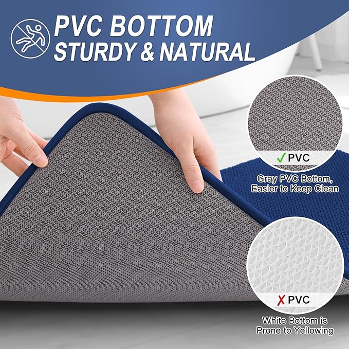 OLANLY Thick Memory Foam Bath Mat Rug 45x27, Extra Soft Absorbent Bathroom Rug, Quick Dry Bath Mats, Non-Slip, Machine Washable Carpet for Bathroom, Tub and Shower, Home Decor Accessories, Navy