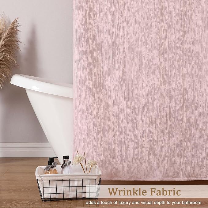 Aiyufeng 3D Textured Pink Shower Curtain for Bathroom, Fabric Shower Curtain Soft Cloth & Hotel Spa Quality, Luxury Boho Bathroom Curtains, Machine Washable, Pink, 72x72 Inches