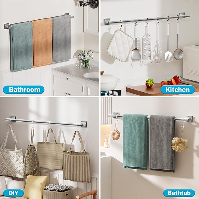 Alise 32 Inch Bathroom Towel Bar, SUS304 Stainless Steel Towel Racks for Bathroom, Towel Rack Wall Mounted Heavy Duty Hand Towel Holder Single Towel Bar, Brushed Nickel