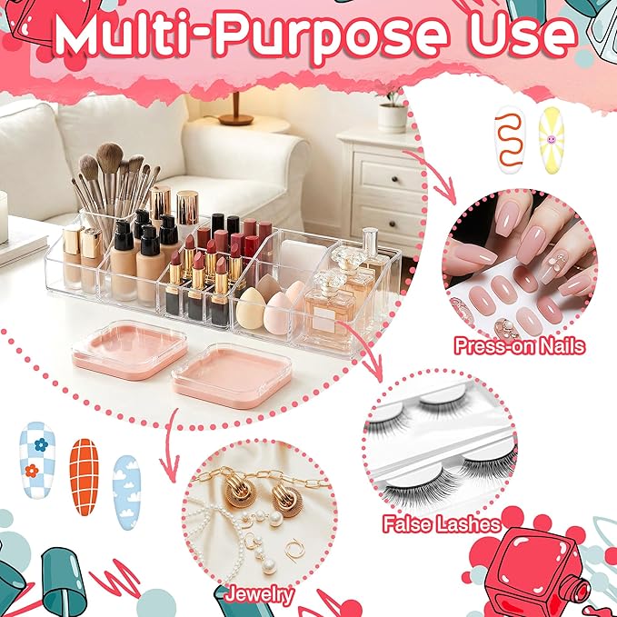 AceOrbit 48 Pcs Press on Nail Boxes with 180 Pcs Adhesive Double Sided Tape Acrylic Press on Nail Packaging Cases Pink Transparent Storage Case Organizer for Display Art Salon Supplies