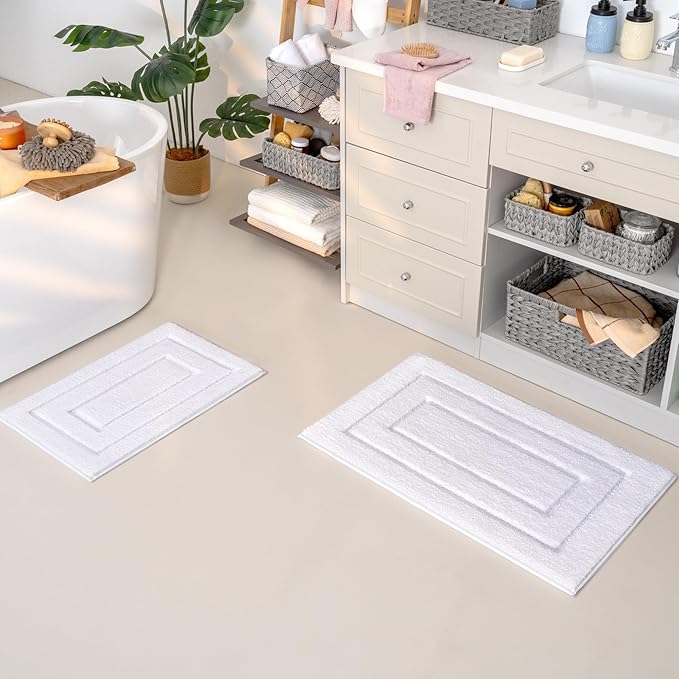 GRANNY SAYS Bathroom Rugs Sets 2 Piece,Soft Bath Mats for Bath, Bathroom Rugs Non Slip Washable, Absorbent Bath Rug for Tub,Shower and Toilet, Bath Mat Set (White, 20" x 32" + 16" x 24")