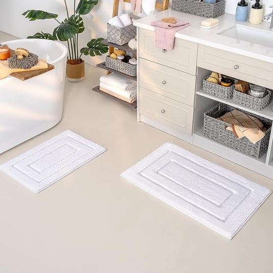 GRANNY SAYS Bathroom Rugs Sets 2 Piece,Soft Bath Mats for Bath, Bathroom Rugs Non Slip Washable, Absorbent Bath Rug for Tub,Shower and Toilet, Bath Mat Set (White, 20" x 32" + 16" x 24")