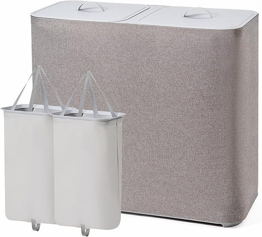 Double Laundry Hamper with Lid and Removable Laundry Bags,Large 2 Dividers Dirty Clothes Basket for LaundryRoom/Bedroom/Bathroom/College,150L