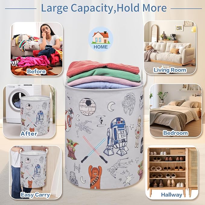 Room Nursery Decor,Baby Laundry Large Hamper Foldable With Waterproof Pe Coating,Dirty Clothes Basket Featuring The Child,Bedroom,Bathroom Set,Toy Bin,Boys and Girls Birthday Gifts (round)