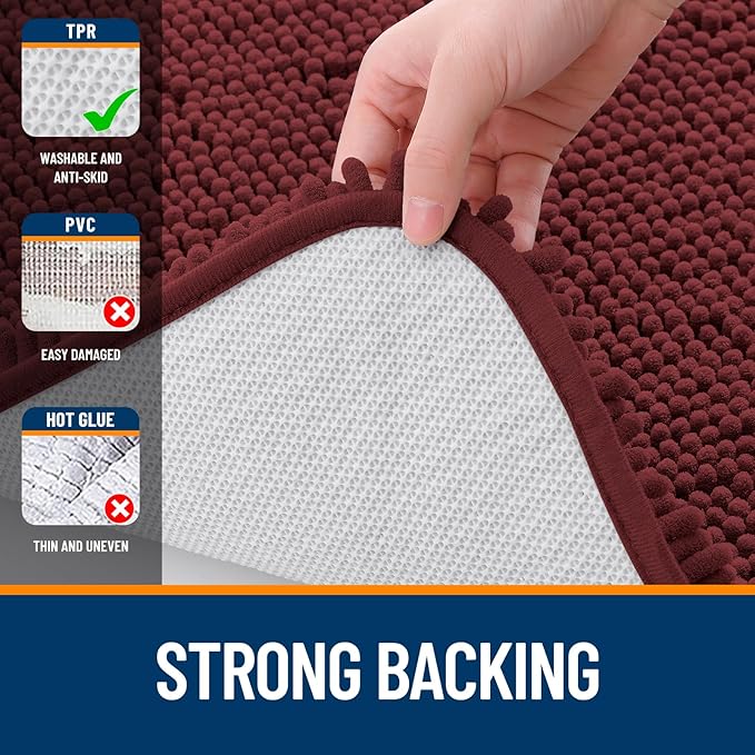OLANLY Bathroom Rugs 40x32, Extra Soft Absorbent Chenille Bath Rugs, Rubber Backing Quick Dry, Machine Washable Bath Mats for Bathroom Floor, Tub and Shower, Home Decor Accessories, Andorra Red-Brown