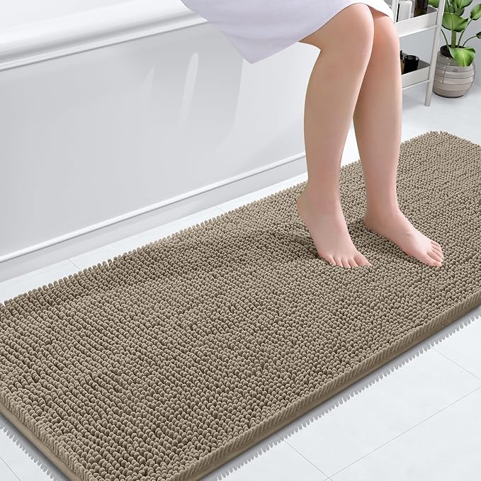 OLANLY Bathroom Rugs 59x24, Extra Soft Absorbent Chenille Bath Rugs, Rubber Backing Quick Dry, Machine Washable Bath Mats for Bathroom Floor, Tub and Shower, Home Decor Accessories, Warm Taupe