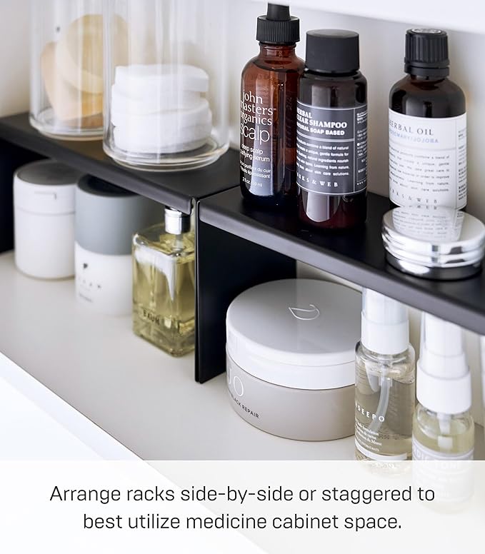 YAMAZAKI Home Tower Medicine Cabinet Vanity Storage Racks – Set of 2, Bathroom Mirror Organizer Risers - Steel -