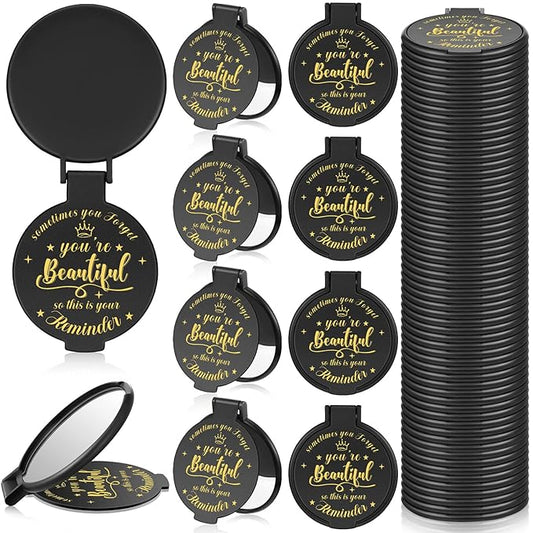 36 Pcs 2.76 Inch Inspirational Compact Mirror Bulk Women Small Gifts Graduation Party Favors Purse Mirror Pocket Mini Stuffer Items for Adult Coworker Cheerleader Employee (Black)