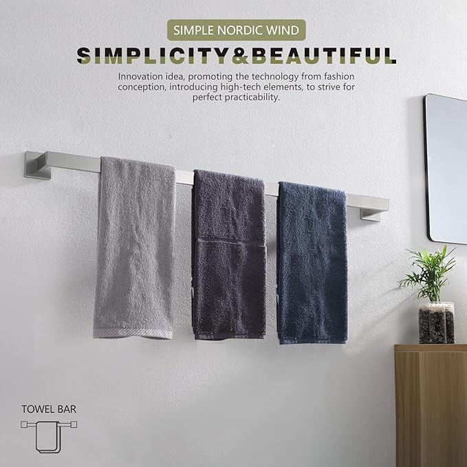 KOKOSIRI 36-Inch Single Towel Bar, Bathroom Kitchen Towel Holder, Wall Mounted SUS304 Stainless Steel Towel Rack, Brushed Nickel, B4003BR-L36