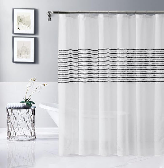 Dainty Home Bathroom Linen Look Bath Shower Curtain 70" x 72" Water Resistant Polyester Blend Fabric Shower Curtain Washable Shower Curtain Perfect Cloth Decor for Stylish Bathrooms
