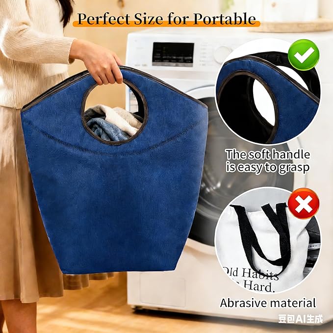 90L Foldable Laundry Basket with Soft Padded Handle, 22"x21"x12" Large Capacity Oxford Fabric Storage Hamper, Collapsible Portable Laundry Bag for Home Bedroom Dorm Travel and Outdoor