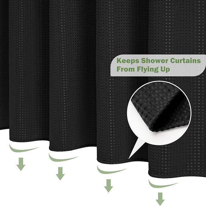 UFRIDAY Waffle Weave Shower Curtain 72x72 inch,Hotel Style Bath Curtain with Mesh Window, Heavy Duty Thick Fabric Shower Curtain for Bathroom,Washable Water Resistant，Black