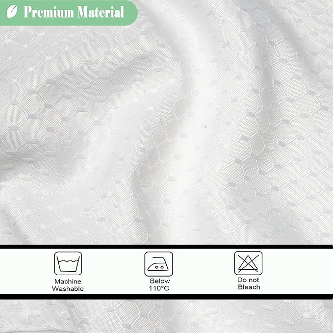 UFRIDAY Waffle Weave Fabric Shower Curtain with Mesh Window, Heavy Duty Decorative Bathroom Curtain with White Pique Pattern, Spa-Like Hotel Luxury, Water-Repellent,72 x 96 Inches