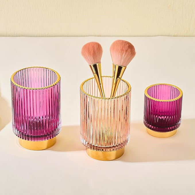 Makeup Brush Holder Organizer,Toothbrush Holders,Desk Pen Pencil Holder,Multifunctional Vintage Glass Brush Cup(A3-19-US)