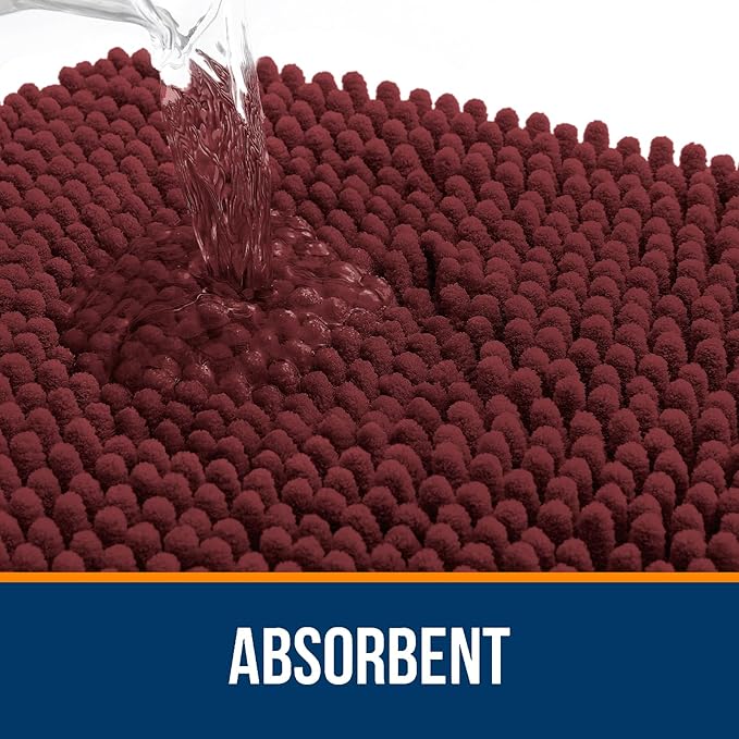 OLANLY Bathroom Rugs 70x46, Extra Soft Absorbent Chenille Bath Rugs, Rubber Backing Quick Dry, Machine Washable Bath Mats for Bathroom Floor, Tub and Shower, Home Decor Accessories, Andorra Red-Brown