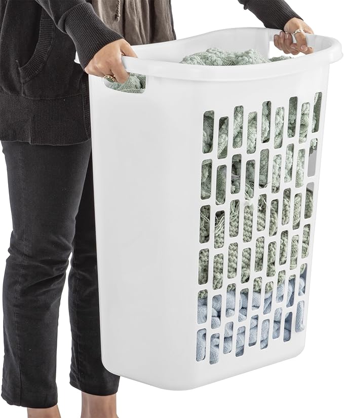 (3-Pack) 1.8 BUSHEL Slim-Iine Open Plastic Laundry Hamper, with Reinforced Handle for Easy Carrying of Clothes, Durable, Suitable for Bedrooms, Laundry Rooms, Bathrooms, White
