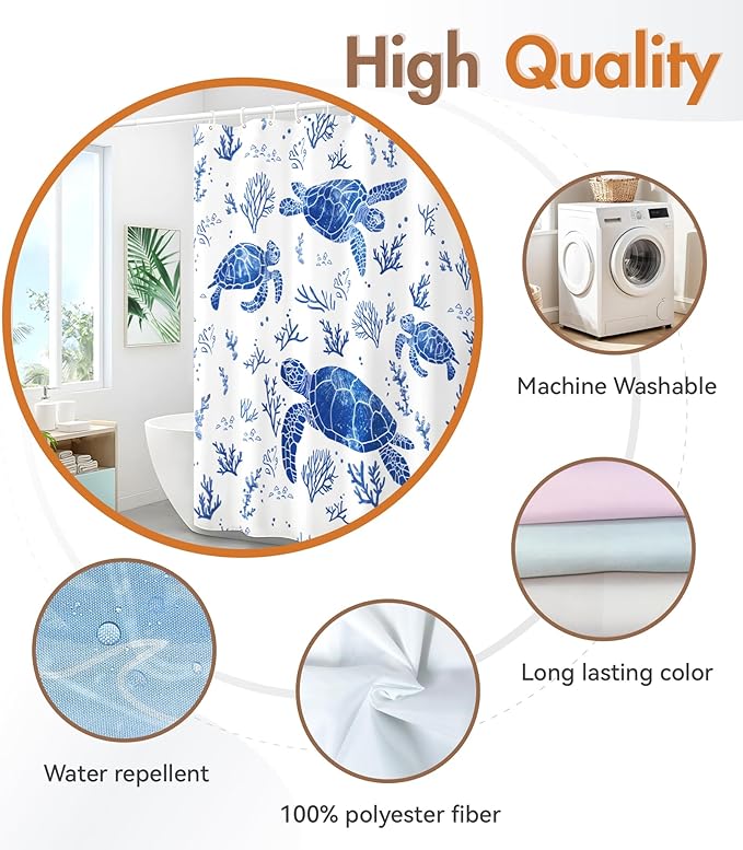 MAMUSE Shower Curtain for Bathroom - Cute Aesthetic Decorative Modern Girly Unique Girls Design Pretty Women Waterproof Fabric Cloth Cortinas de Baño Bathtub 72 x 72 Inch, Save Turtle