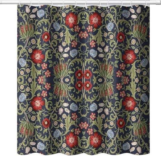 Boho Watercolor Floral Shower Curtain William Morris Design Heavy Duty Fabric Shower Curtain Set Bathroom Polyester Waterproof Shower Curtain 72x78 Inches(183x200cm), Style