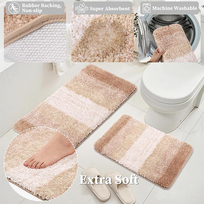 Bathroom Accessories Set, 25PCS Wicker Bathroom Accessory Set with Shower Curtain, Bath Mat, Soap Dispenser, Handwoven Trash Can & Ratten Tissue Box (White, Bath Set+Shower Curtain+Rugs)