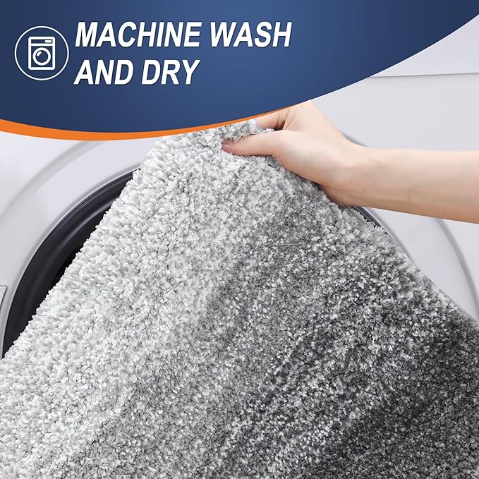 OLANLY Bathroom Rug Set 2 Piece, Soft Absorbent Microfiber Bath Rug Set, Non-Slip, Machine Wash Dry, Plush Shaggy Bath Mats for Bathroom (30"x20"+24"x16", Grey)