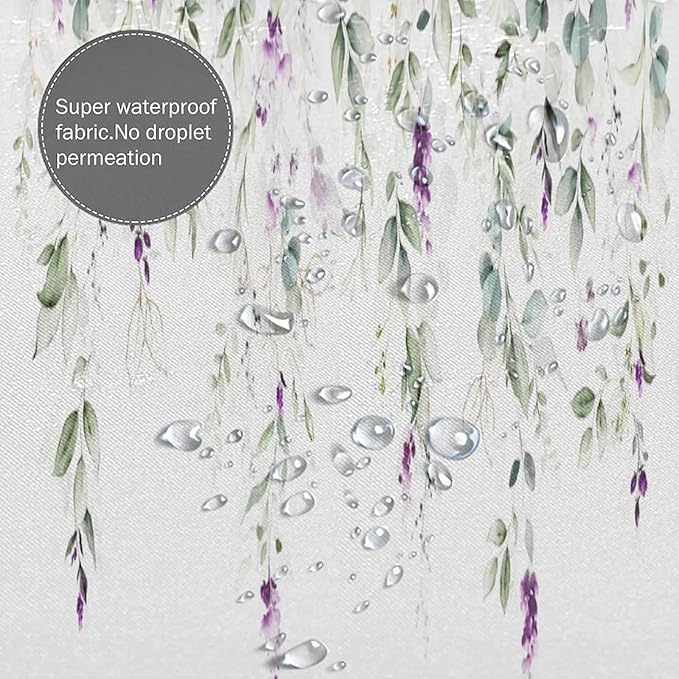 Purple Floral Shower Curtain Watercolor Flowers Modern Minimalist Wildflower Bathroom Decor Fabric Curtains with Hooks 72x84 Inches(183x214cm), Style-10