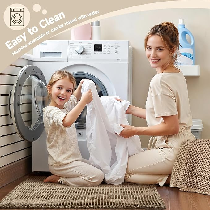 Waffle Bath Mat, Boho Bathroom Rugs Non Slip Washable Super Absorbent Quick Dry Farmhouse Bathroom Decor, 30"x20" Khaki