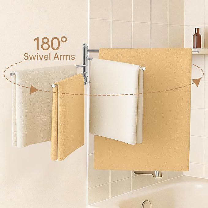 KES Adjustable Swivel Towel Rack 14.5 to 27.5 inch 4-Arm, Swing Out Towel Bar for Bathroom, Swinging Towel Rack for Bath Towels, 18/8 Stainless Steel Brushed Finish, A2107S4L70-2