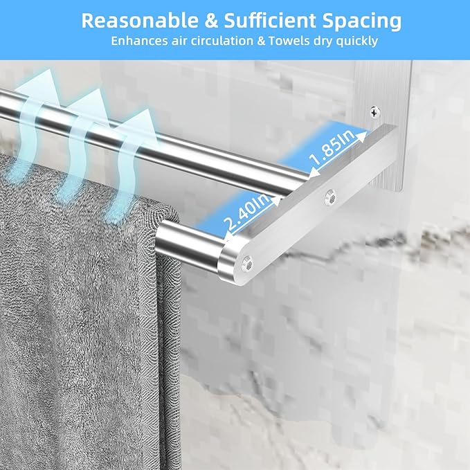 Towel Racks for Bathroom 24 Inch, 2 Tier Towel Shelf with Double Towel Bar, Stainless Steel Bath Towel Rack Wall Mounted, Towel Holder Towel Storage Rack for Bathroom, Brushed Nickel